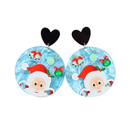 Clicitina Weihnachtsmann-Dekoration gedruckte Kreis-runde Ohrringe niedliche baumelnde Acryl-Creolen für Frauen GK593 (a-F, One Size) von Clicitina