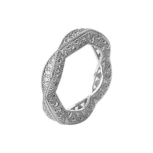 Clicitina Weißer Verlobungsring aus S925-Silber mit rundem Ausschnitt und vollem Diamanten für Frauen Ringen Dummy (Silver, 5) von Clicitina