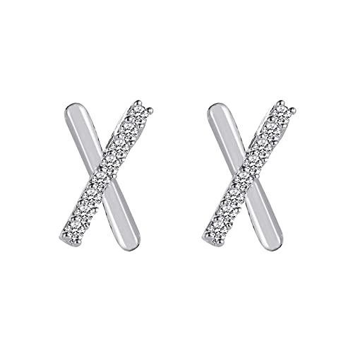 Clicitina X-Buchstabe-Ohrringe für Teenager-Mädchen, minimalistische Piercing-Ohrstecker, Trendige Ohrringe NE097 (Silver-1, One Size) von Clicitina