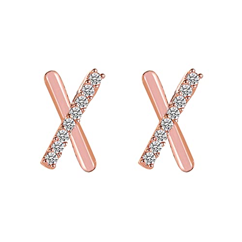 Clicitina X-Buchstabe-Ohrringe für Teenager-Mädchen, minimalistische Piercing-Ohrstecker, Trendige Ohrringe Schwarze Ohrringe Herren (Rose Gold, One Size) von Clicitina