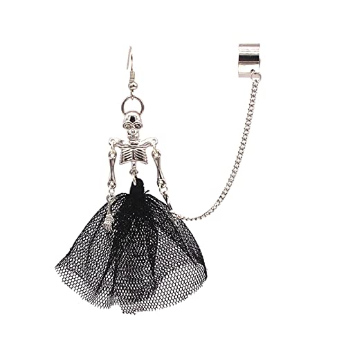 Clips Ohrringe Mädchen Halloween Damen Ohrringe Halloween Punk Schwarz Gothic Braut Wellen Schwarzer Rock Einzelne Ohrringe Kostümzubehör Übertriebene Halloween Ohrringe (Silver, One Size) von Clicitina