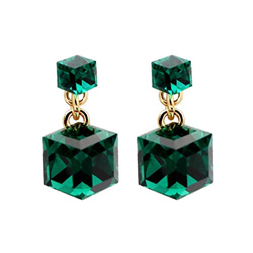 Fashion Blue Ohrringe Trend Ohrstecker Dark Crystal Geometric Color Ohrringe Clip Ohrringe Damen (Green-b, One Size) von Clicitina