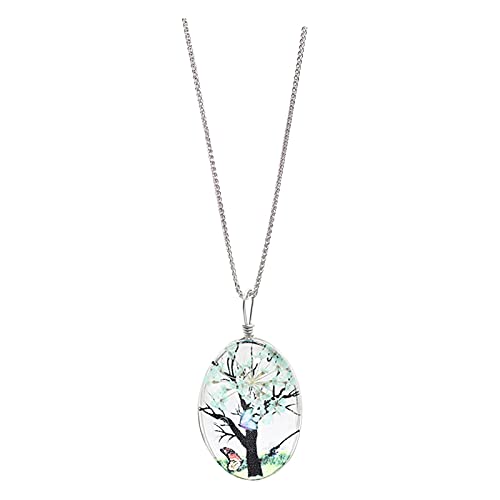 Flower Life European Pendant Glass Double-Sided Trunk Eternal Plant Tree Retro and Lady American Flower Necklace Crystal Necklaces & Pendants Dreier Ketten Damen Silber (C-White, One Size) von Clicitina