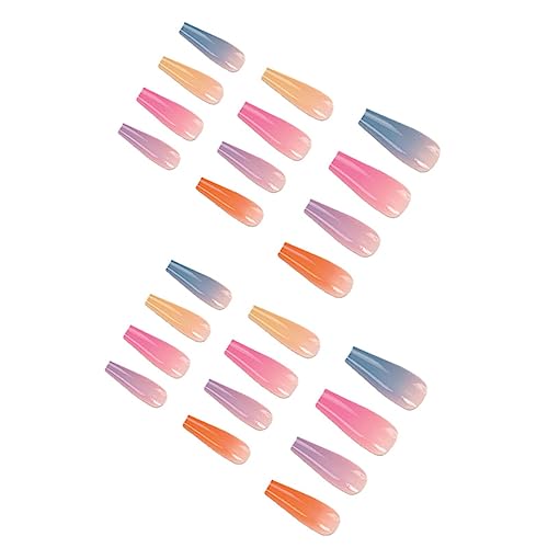 Lange Nägel, Regenbogen-Farbverlauf, glänzendes Acryl, Ballerina-Kunstnägel für Frauen und Mädchen, Regenbogen LGs270 von Clicitina