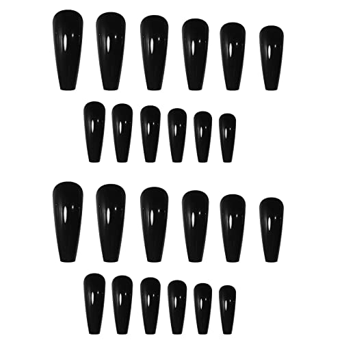 Langer falscher Nagel-Patch, reines Schwarz, 24 Pressnägel, fertiges Produkt für Frauen, mit Geleekleber, Ballettnägel, vollständiges Maniküre-Set, Acryl (Schwarz #6, Einheitsgröße) von Clicitina