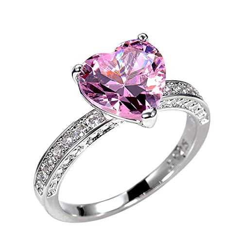 Liebes-Herz-Zirkonia-Ring-Verlobungs-Ehering der Art- und Weisefrauen Silikon Ringe Finger (3-Pink, 9) von Clicitina