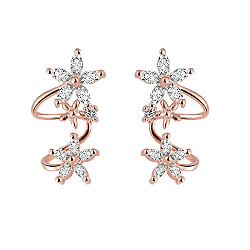 Neon Ohrringe Zirkonia Ohrstecker Clips Charms Manschetten Silber Ohr Ohr für Frauen baumeln Ohrringe Kristall Mädchen Teardrop Schmuck Ohrringe (Rose Gold, One Size) von Clicitina