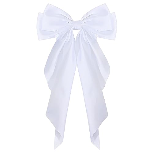 Niedliche große Schleife, modisches Damen-Haarnadel-Clip-Band, Vintage-Haar-Haarspange, Satin-Schleife, Schleife, Stirnband PFj906 (White, One Size) von Clicitina