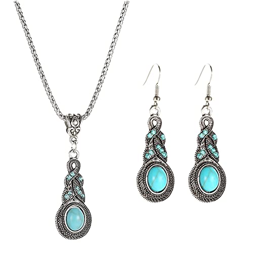 Ohrringe Türkis-Sets Halskette Western und baumelnde Türkis-Tropfen Einfache Vintage-Ohrringe Blaue Dangle-Sets Boho – böhmische Ohrringe Mädchen für Frauen Lange Perlen Ohrringe (1-as show, One Size) von Clicitina