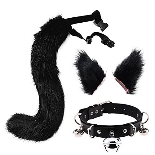 Party Ohren Weihnachten Fancy Set Schwanz Wolf Handschuhe Halloween und Clip Kostüm Körperkette Eine Halskette (C-Black, One Size) von Clicitina