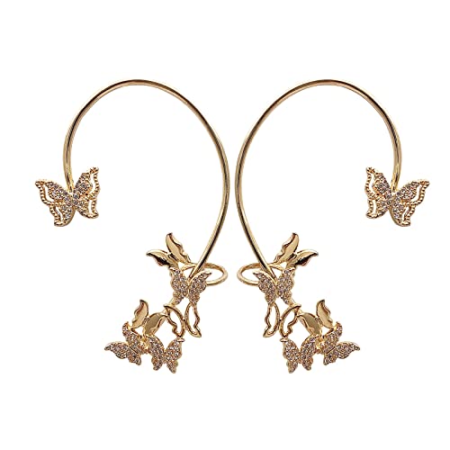 Quasten Ohrringe Rot Um das Ohr Schmetterling Wickeln Piercing Manschette für Frauen Ohrringe Ohrringe Schmetterlings Ohr Keine Clips Ohrringe (Gold, One Size) von Clicitina