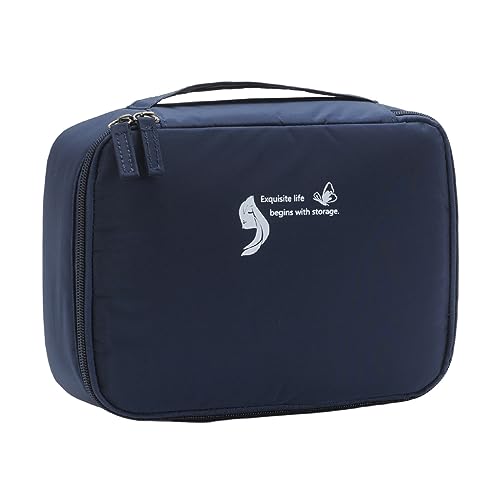 Reise-Make-up-Aufbewahrungstasche, multifunktionaler Kosmetik-Organizer, Make-up-Pinsel-Zug-Etui für Frauen und Mädchen VjF117 (Navy, One Size) von Clicitina