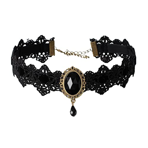 Retro Gothic Lace Choker Elegant Sexy Halskette Black Lace Choker Clavicle Chain Halskette mit Strass Spitzenschmuck für Frauen Mädchen GL294 (Black #1, One Size) von Clicitina