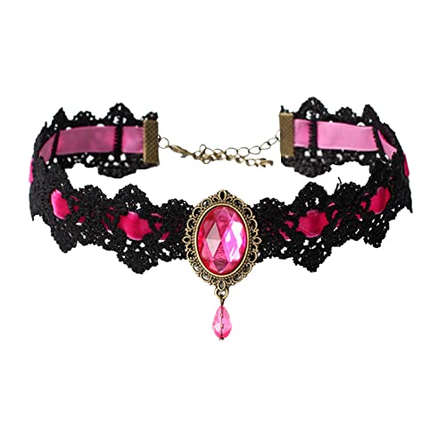 Retro Gothic Lace Choker Elegant Sexy Halskette Black Lace Choker Clavicle Chain Halskette mit Strass Spitzenschmuck für Frauen Mädchen GL294 (Pink #1, One Size) von Clicitina