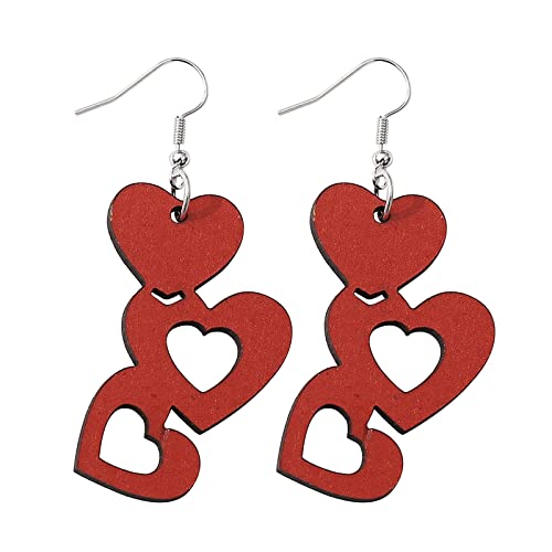 Valentinstag Rote ausgehöhlte Herzen aufgereiht Ohrringe Doppelseitige Holzohrringe zu tragen Dekorative Mädchen Geschenke baumeln Stern Ohrringe, rot, Einheitsgröße, Doppelseitig von Clicitina