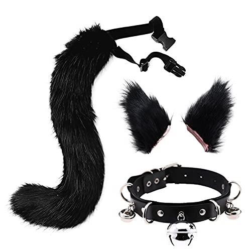 Wolf Weihnachtskostüm Halloween Fancy Tail und Party Handschuhe Clip Ears Set Körperkette Satanische Halskette (F-Black, One Size) von Clicitina