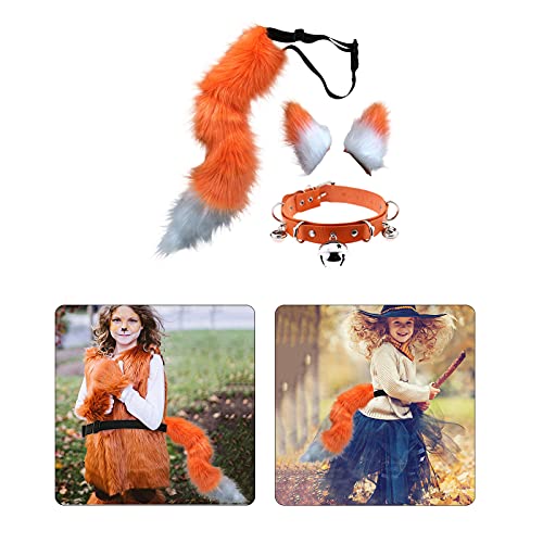 Wolf Weihnachtskostüm Halloween Fancy Tail und Party Handschuhe Clip Ears Set Körperkette Satanische Halskette (F-Orange, One Size) von Clicitina