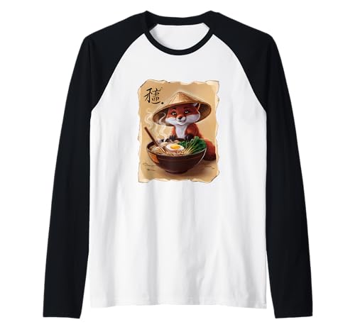 Fox Men Woman Kawaii Eating Ramen Japanischer Fuchs Raglan Fox Men Woman Kawaii Eating Ramen Japanischer Fuchs Raglan von Click For Aesthetic Anime Japanese Noodles Designs