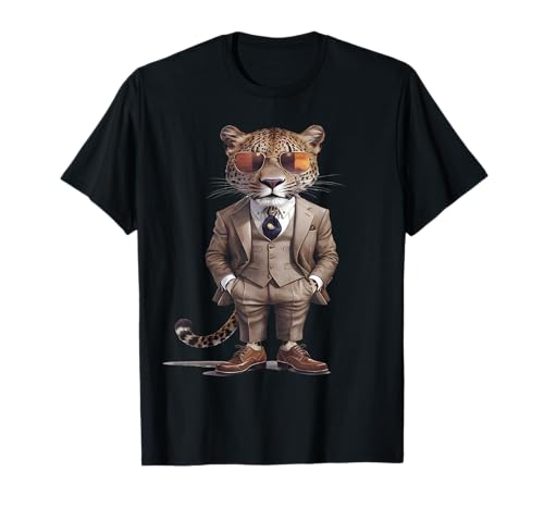 Leopard Herren Damen Leopard im Anzug Leopard T-Shirt von Click For Cool Animal In Suit Designs