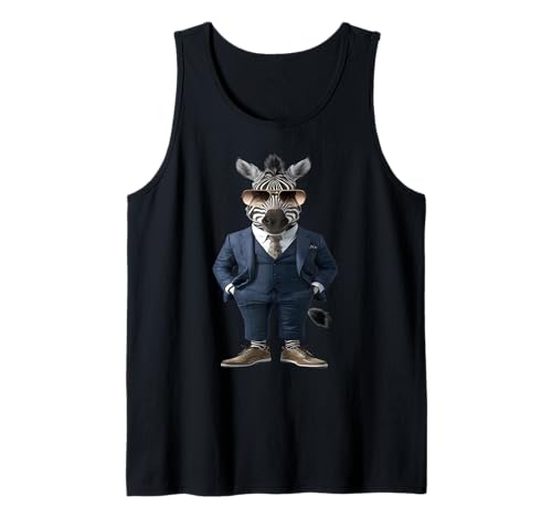 Zebra Herren Damen Zebra In Suit Zebra Tank Top von Click For Cool Animal In Suit Designs