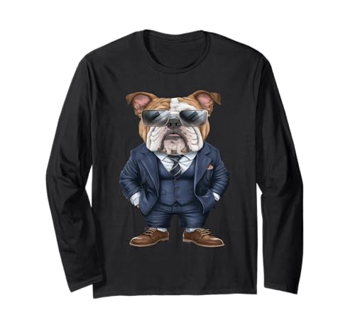 Herren Damen Englische Bulldogge Anzug Englische Bulldogge Langarmshirt Herren Damen Englische Bulldogge Anzug Englische Bulldogge Langarmshirt von Click For Cool Dogs In Suit Designs