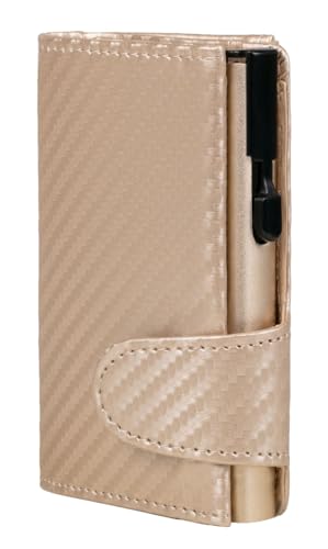 ClickSafe 963407 Kreditkartenetui mit Münzfach und Geldscheinfach aus Champagner farbenem Kunstleder mit Champagner farbenem Aluminium Tresor und RFID Schutz (Kartenetui, Kartenhalter, Slim Wallet) von ClickSafe