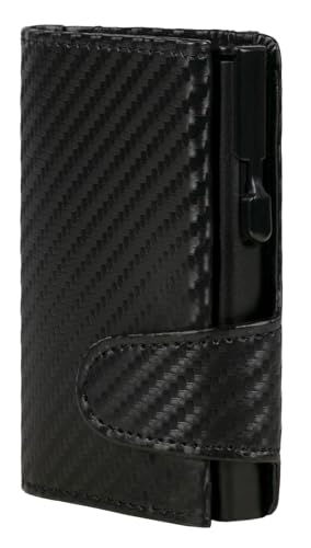 ClickSafe 961401 Kreditkartenetui mit Münzfach und Geldscheinfach aus schwarzem Kunstleder in Carbonoptik mit schwarzem Aluminium Tresor und RFID Schutz (Kartenetui, Kartenhalter, Slim Wallet) von ClickSafe