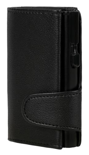 ClickSafe 961101 Kreditkartenetui mit Münzfach und Geldscheinfach, Wallet aus schwarzem Kunstleder mit schwarzem Aluminium Tresor, Geldbörse mit RFID Schutz (Kartenetui, Kartenhalter, Slim Wallet) von ClickSafe