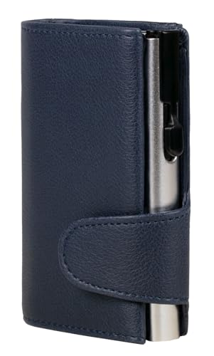 ClickSafe® Kreditkartenetui mit Münzfach und Geldscheinfach aus blauem Kunstleder mit silbernem Aluminium Tresor und RFID Schutz (Kartenetui, Kartenhalter, Slim Wallet) von ClickSafe