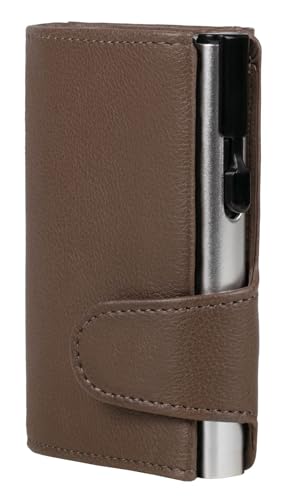ClickSafe 962105 Kreditkartenetui mit Münzfach und Geldscheinfach, Wallet aus braunem Kunstleder mit silbernem Aluminium Tresor, Geldbörse mit RFID Schutz (Kartenetui, Kartenhalter, Slim Wallet) von ClickSafe
