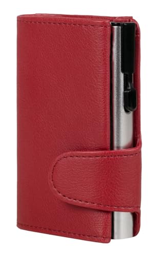 ClickSafe 962103 Kreditkartenetui mit Münzfach und Geldscheinfach, Wallet aus rotem Kunstleder mit silbernem Aluminium Tresor, Geldbörse mit RFID Schutz (Kartenetui, Kartenhalter, Slim Wallet) von ClickSafe