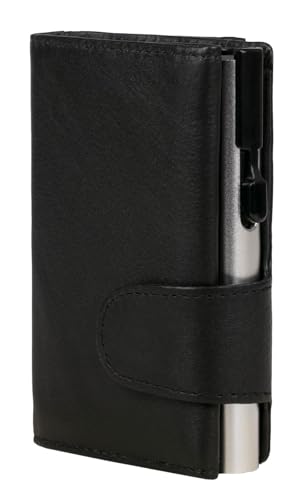 ClickSafe 962201 Kreditkartenetui mit Münzfach und Geldscheinfach, Wallet aus schwarzem Nappaleder mit silbernem Aluminium Tresor, Geldbörse mit RFID Schutz (Kartenetui, Kartenhalter, Slim Wallet) von ClickSafe