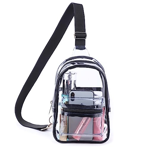 Kleine durchsichtige Schultertasche für Frauen, Stadion-zugelassene Bauchtasche, transparente Crossbody-Taschen, Brusttasche für Konzert, Festival, Reisen, Sport, Schwarz von Clickslock