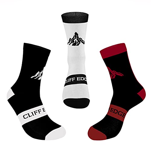 Cliff Edge 3er oder 6er Fahrrad-Socken Straßenrennen, Cycling-socks, Bike-Socken, Mountainbiking - Lang mit Verstärkung im Mittelfuß für mehr Stabilität und Ausdauer (3x Schwarz, 43-46) von Cliff Edge