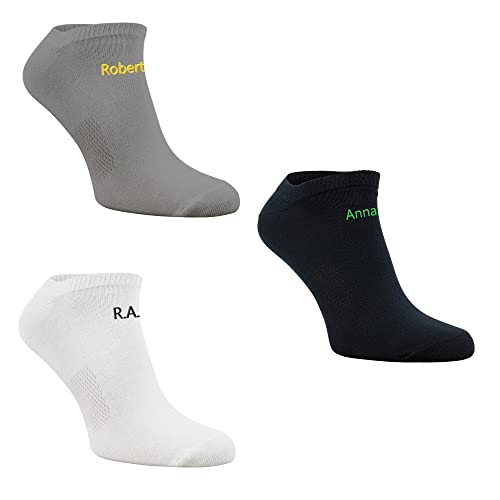 Cliff Edge Bestickte Sneaker Socken mit Name für Damen und Herren bestickt das perfekte Geschenk (Grau, 35-38) von Cliff Edge