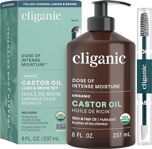 AOVSHEY Herren cliganic usda bio-rizinusöl, 100% rein, mit wimpern-kit (2oz) | für wimpern, augenbrauen, haare & haut | natürlich kaltgepresst unraffiniert hexanfrei | diy tr?geröl | cliganic 90 tage von Cliganic
