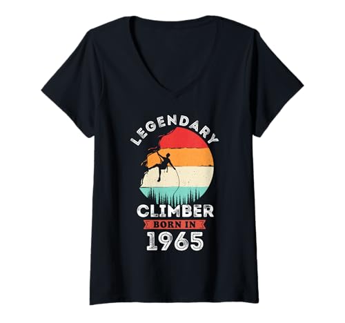 Damen Legendary Climber Born in 1965, 60th Birthday Men T-Shirt mit V-Ausschnitt Damen Legendary Climber Born in 1965, 60th Birthday Men T-Shirt mit V-Ausschnitt von Climber 1965 Legends Gifts for Mens 60th Bday
