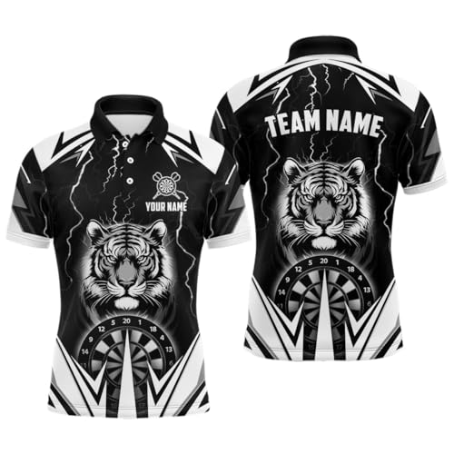 Climcat Personalisierte 3D-gedruckte Tiger-Darts-Trikots für Herren & Damen - Individuelles Donner-Blitz-Design Schwarzes Performance-Dart-Trikot T2780 von Climcat