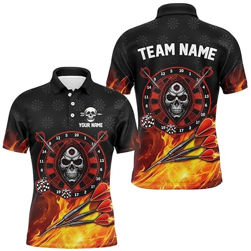Climcat Personalisierte Schädel-Dartscheibe 3D-gedruckte Dart-Trikots für Herren & Damen - Flammen-Teamshirts Rot Leistungsstarkes Dart-Trikot T2385 von Climcat