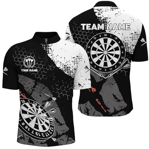 Climcat Retro Schwarz-Weiß Muster Herren & Damen Darts Polohemd - Individuelles Dart-Teamtrikot Leistungs-Darttrikot L0381 von Climcat