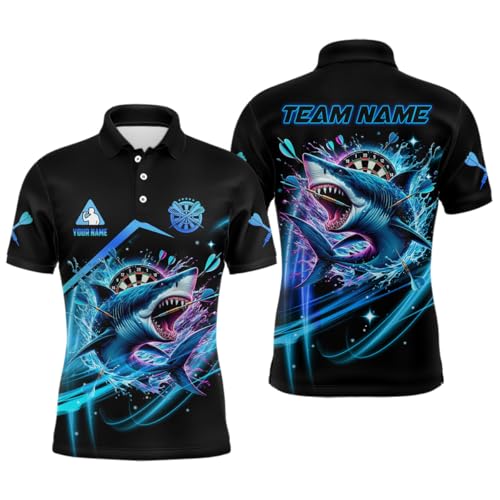 Personalisierte Blaue 3D-Dartscheibe & Hai Herren- und Damen-Dart-Polo mit 1/4-Reißverschluss - Lustiges Dart-Trikot Outfit Performance Dart Trikot T2957 von Climcat