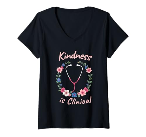 Damen Kindness is Clinical Nurse Stethoskop Kranz mit Zitat T-Shirt mit V-Ausschnitt Damen Kindness is Clinical Nurse Stethoskop Kranz mit Zitat T-Shirt mit V-Ausschnitt von Clinical nurse appreciation Team 2025