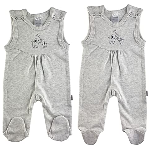 Clinotest 2er-Set Unisex Strampler mit süßer Stickerei auf der Brust, Interlock, 100% Baumwolle (grau melange, 62/68) von Clinotest