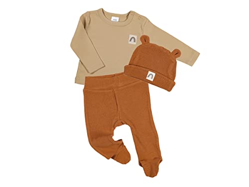 Clinotest 3tlg Babykleidung Set für Mädchen und Jungen, Mütze/Shirt/Hose, in verschiedenen Farben (Beige, 50/56) von Clinotest