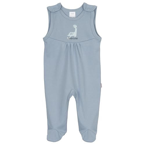 Clinotest Baby-Strampler Unisex mit Babydino-Stickerei – 100% Baumwolle Interlock, OEKO-TEX zertifiziert, Größe 50/56, weich, atmungsaktiv, Babystrampler mit Füßen – Azurblau von Clinotest