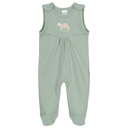 Clinotest Baby-Strampler Unisex mit Schildkröten-Stickerei – 100% Baumwolle Interlock, OEKO-TEX zertifiziert, Größe 50/56, weich, atmungsaktiv, Babystrampler mit Füßen – Schilf von Clinotest