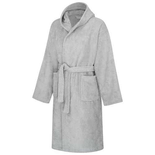 Clinotest Kinderbademantel aus Frottee – Weicher Bademantel mit Kapuze aus 100% Baumwolle, saugfähig und flauschig, ideal für Jungen und Mädchen, mit Bindegürtel, maschinenwaschbar – Grau von Clinotest
