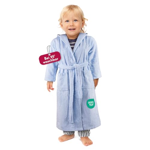 Clinotest Kinderbademantel aus Frottee – Weicher Bademantel mit Kapuze aus 100% Baumwolle, saugfähig und flauschig, ideal für Jungen und Mädchen, mit Bindegürtel, maschinenwaschbar – Pastellblau Clinotest Kinderbademantel aus Frottee – Weicher Bademantel mit Kapuze aus 100% Baumwolle, saugfähig und flauschig, ideal für Jungen und Mädchen, mit Bindegürtel, maschinenwaschbar – Pastellblau von Clinotest