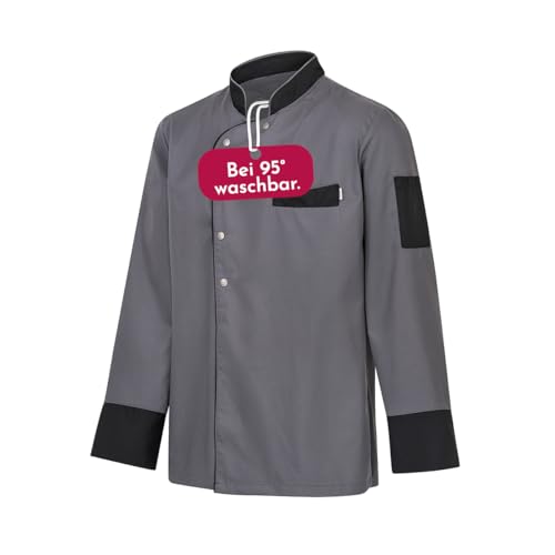 Clinotest Kochjacke Herren langarm - 95 Grad waschbare, kochfeste Kochjacken ohne Einlaufen - Bäckerjacke mit Druckknopfverschluss - Kochhemd aus 65% Polyester, 35% Baumwolle - Kochkleidung von Clinotest