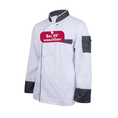 Clinotest Kochjacke Herren langarm - 95 Grad waschbare, kochfeste Kochjacken ohne Einlaufen - Bäckerjacke mit Druckknopfverschluss - Kochhemd aus 65% Polyester, 35% Baumwolle - Kochkleidung von Clinotest